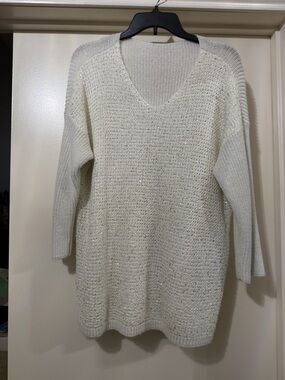 Chico's Ivory V-Neck Knit Sweater with Subtle Sparkle